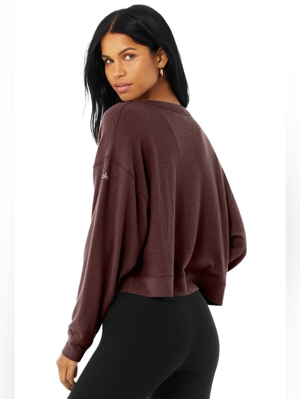 ALO Yoga Alolux Soho Cropped Henley - Cherry Cola - Size Medium
